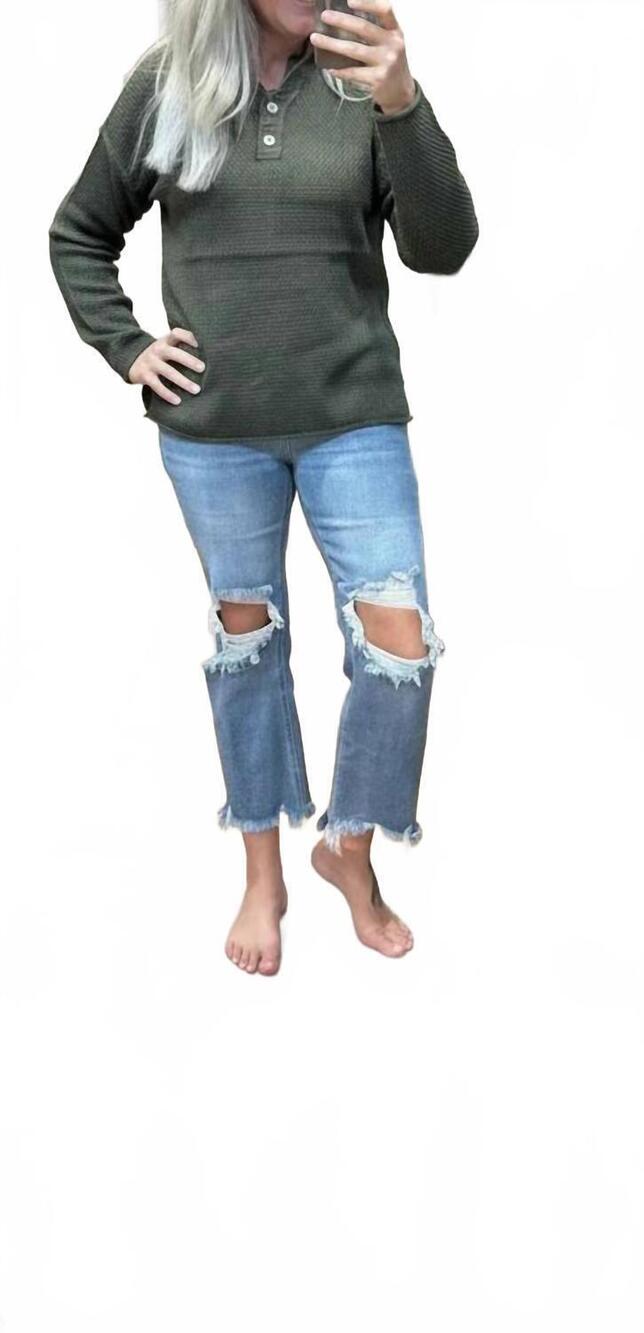 NEW ZENANA henley basic sweater in dark olive